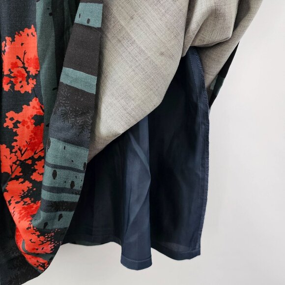 J. Peterman Midi Skirt 12 Wool Lined Pleated Tree Print Gray Red Preppy Fairy - Picture 8 of 12